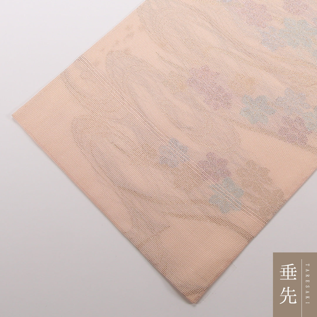 夏物 袋帯 帯丈430cm 正絹 六通 セミフォーマル 流水 紅葉 ピンク系 1243-02504