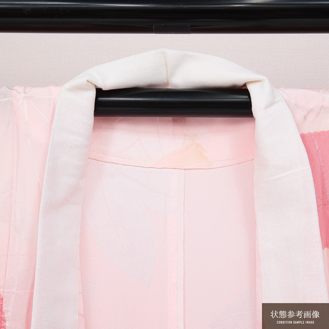 長襦袢 無双袖 身丈130cm 裄丈67cm 正絹 Aランク Lサイズ 花柄 ピンク系 HP 1239-14560