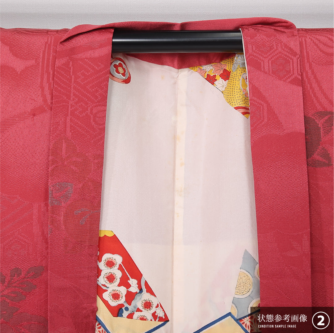 アンティーク 羽織 袷 身丈94cm 裄丈62cm 正絹 Bランク 一つ紋 (五三桐) Sサイズ 橘 桐 ピンク系 RP 1232-12112