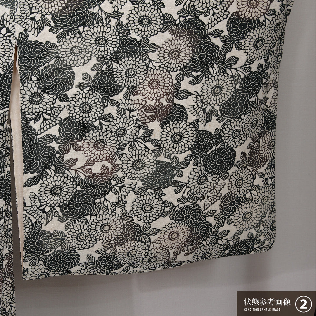 羽織 袷 身丈83cm 裄丈65cm 正絹 Aランク カジュアル Mサイズ 菊 白系 RP 1232-12783