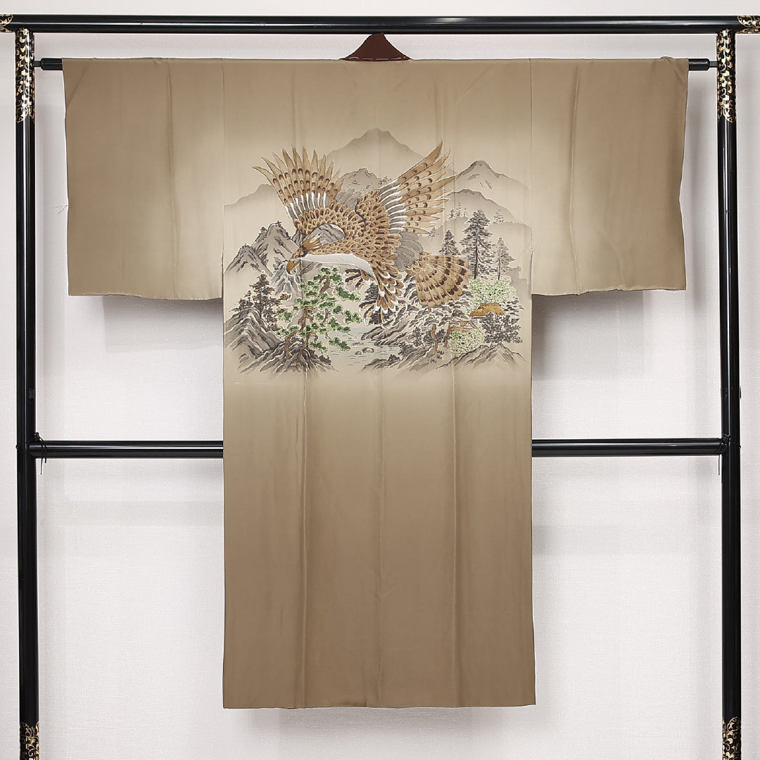 3点セット アンサンブル 男着物 (本場大島紬) 袷 身丈135cm 裄丈64cm 正絹 Sランク インフォーマル 棒衿 Sサイズ 証紙 有馬 グレー系 PO 1224-13146