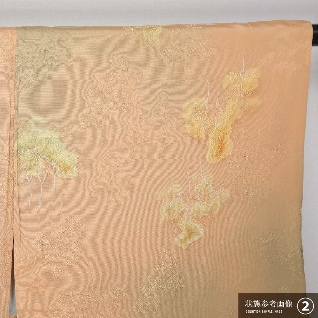 羽織 袷 身丈79cm 裄丈64cm 正絹 Aランク カジュアル Mサイズ ぼかし染 紐あり 植物柄 樹木 クリーム系 HP 1232-12098