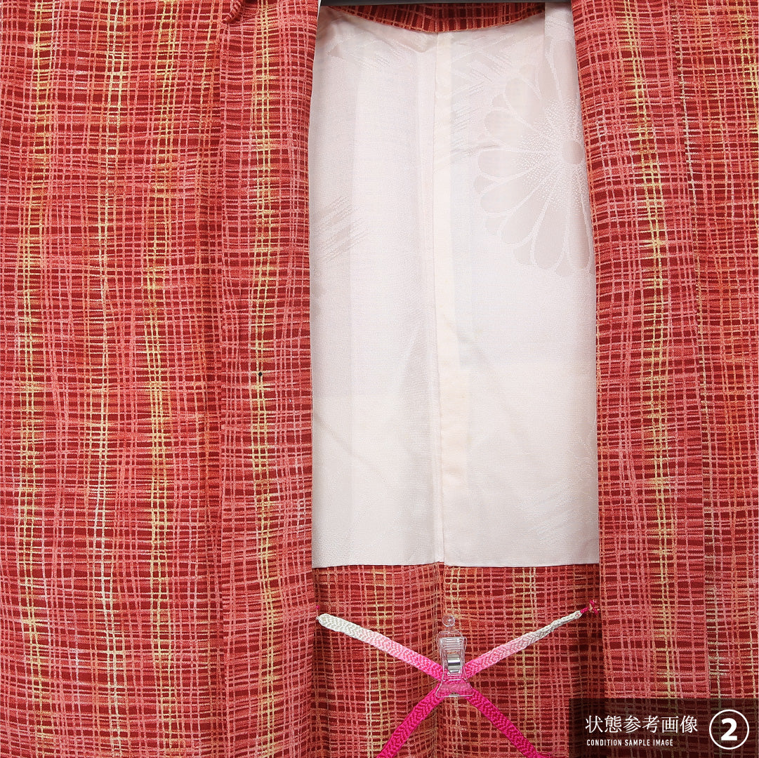 羽織 袷 身丈74cm 裄丈64cm 正絹 Aランク カジュアル Mサイズ 紐あり 創作柄 赤系 RP 1232-12064