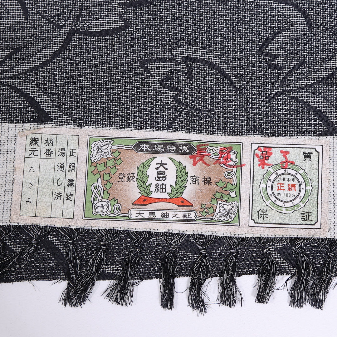 未使用品 本場大島紬 袷 身丈160cm 裄丈64cm 正絹 Nランク インフォーマル 広衿 Lサイズ しつけ糸 植物柄 グレー系 PO 1223-11633