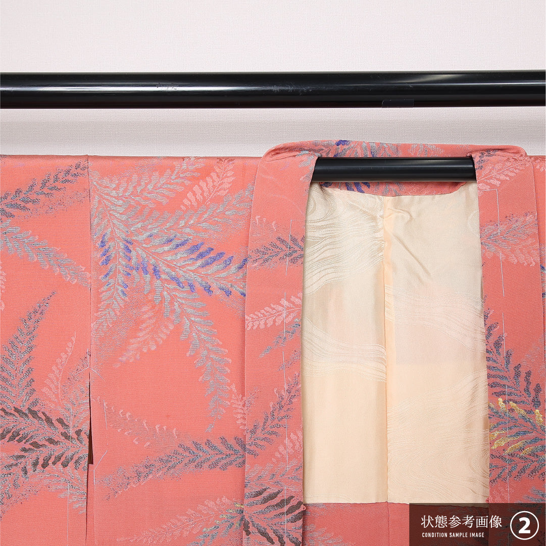 羽織 袷 身丈79cm 裄丈64cm 正絹 Bランク カジュアル Mサイズ 漆糸 植物柄 ピンク系 HP 1232-12763