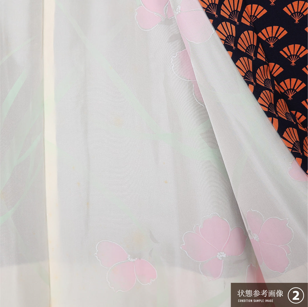 羽織 袷 身丈80cm 裄丈65cm 正絹 Aランク カジュアル Mサイズ 紐あり 扇 紺系 HP 1232-12723