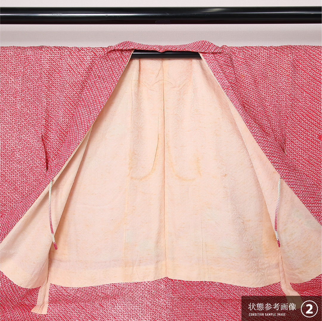 絵羽羽織 袷 身丈79cm 裄丈64cm 正絹 Bランク インフォーマル Mサイズ 紐あり 椿 ピンク系 RP 1234-12827