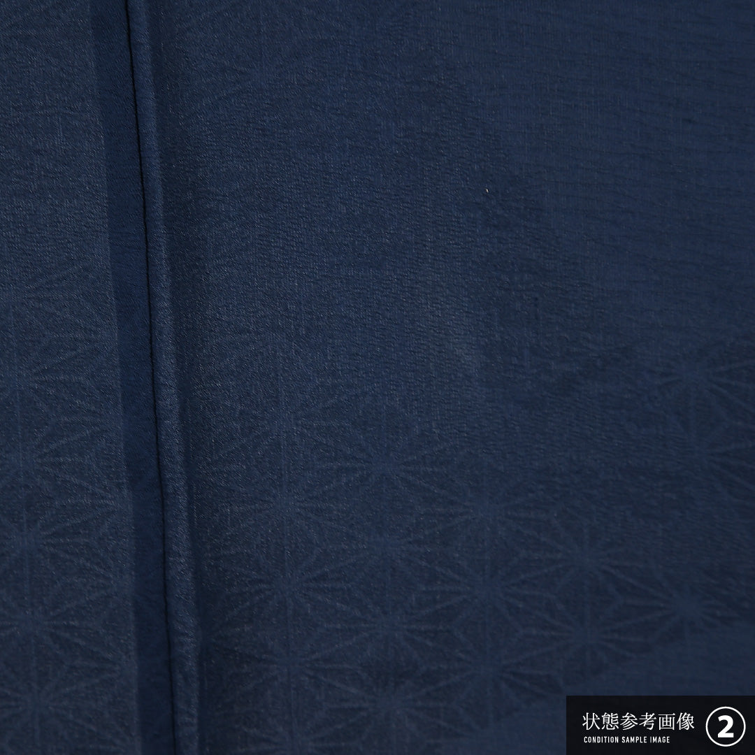 夏物 色無地 身丈152cm 裄丈64cm 正絹 Bランク 紋意匠 (麻の葉) インフォーマル バチ衿 XSサイズ 紺系 RP 1219-17372