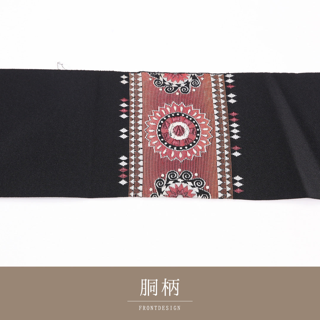 八寸名古屋帯 Sランク 帯丈352cm 正絹 ポイント柄 名古屋仕立て 織り インフォーマル ふくれ織 創作柄 黒系 RP 1245-04801