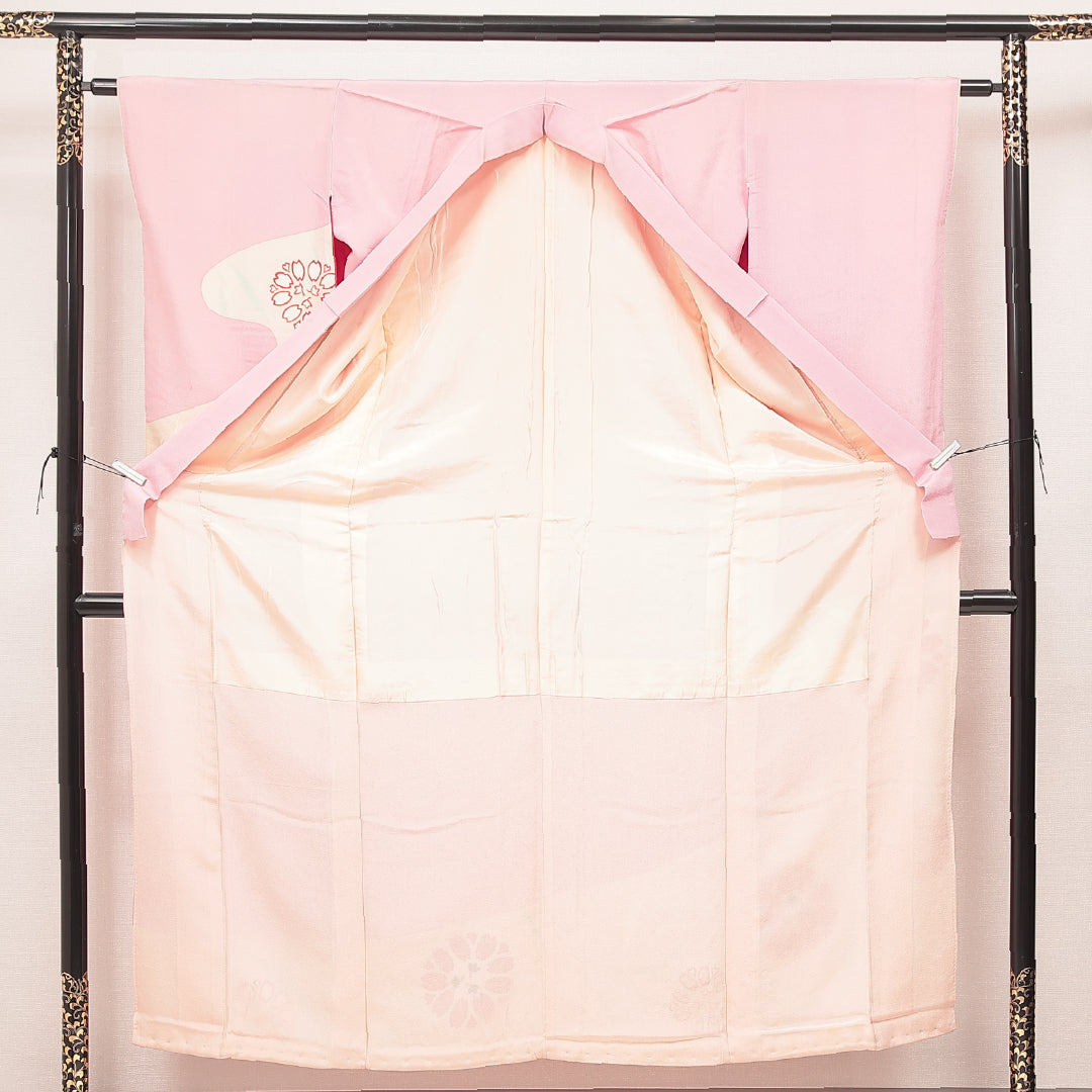 アンティーク 小振袖 袷 身丈157cm 裄丈62cm 正絹 Bランク バチ衿 Mサイズ 撫子 ピンク系 RP 1216-07110