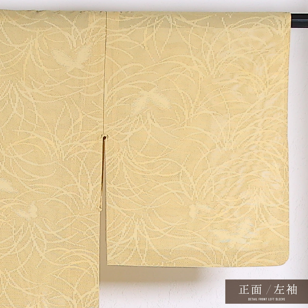 夏物 色無地 紗 身丈152cm 裄丈62cm 正絹 Sランク インフォーマル バチ衿 XSサイズ 植物柄 黄系 RP 1219-17347