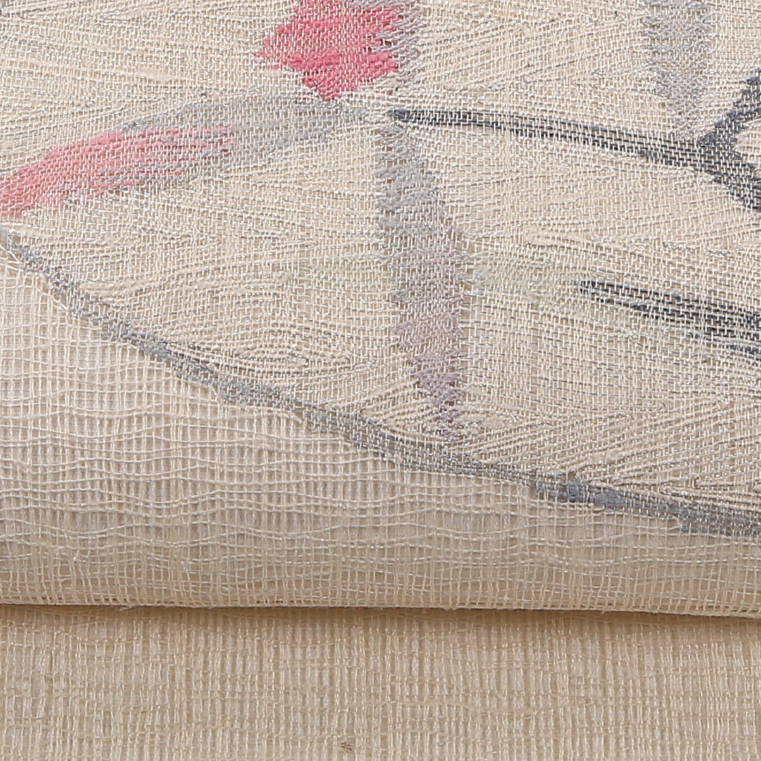 夏物 袋帯 帯丈452cm 正絹 ポイント柄 インフォーマル もじり織 桔梗 ベージュ系 1243-02503