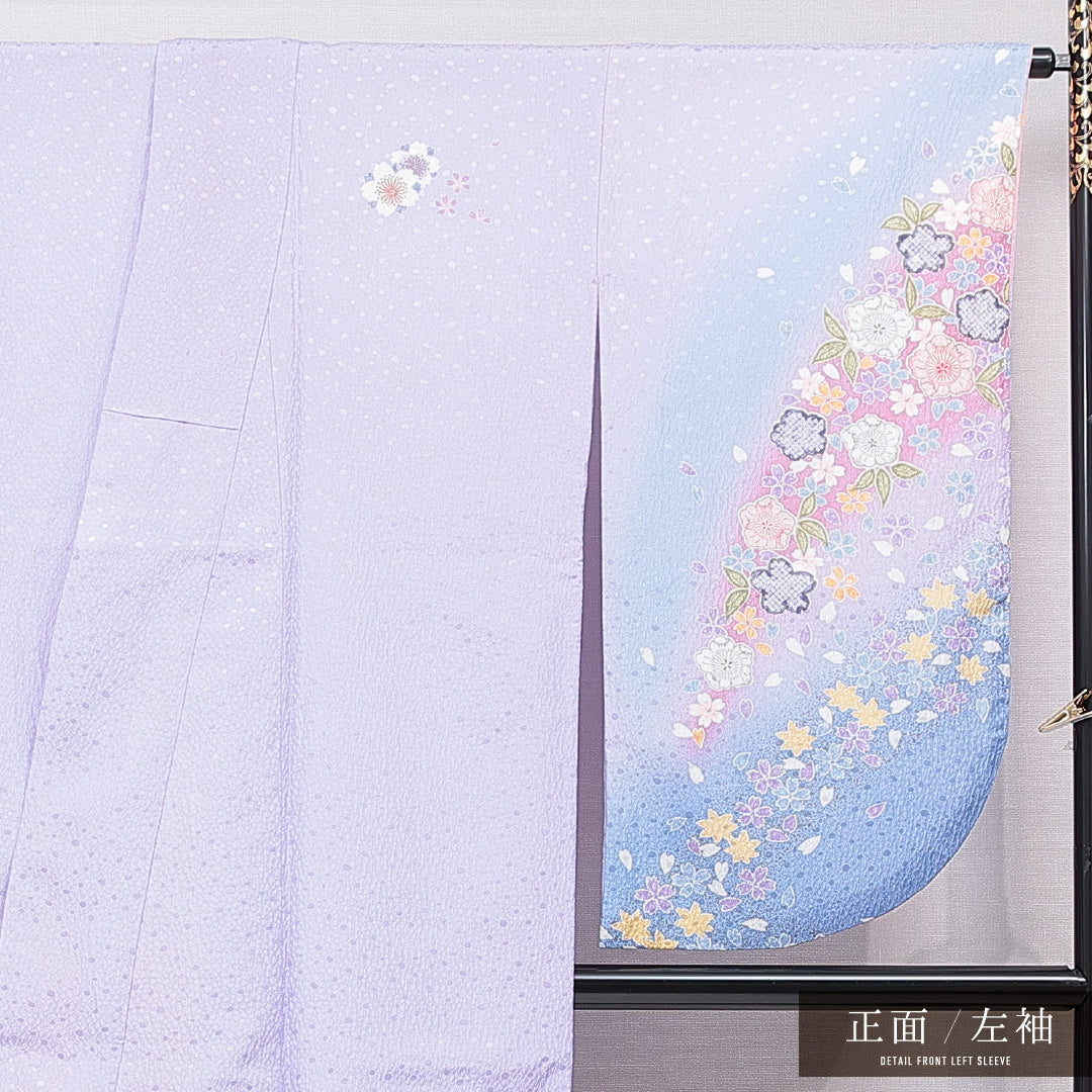 洗える着物 小振袖 袷 身丈170cm 裄丈68cm ポリエステル Sランク セミフォーマル 広衿 2XLサイズ 桜 紫系 RP 1216-07034