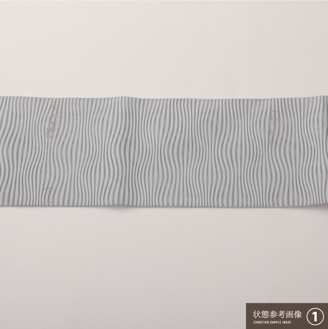 夏物 名古屋帯 全通 帯丈383cm カジュアル Aランク 正絹 絽 グレー系 1224-02294