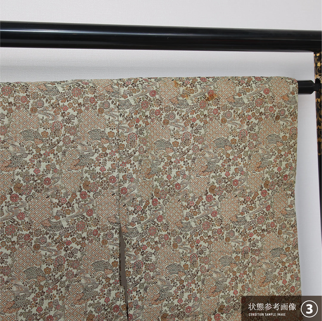 洗える着物 羽織 袷 身丈80cm 裄丈63cm ポリエステル Bランク カジュアル Sサイズ 紐あり 流水 吉祥文様 緑系 HP 1232-12082
