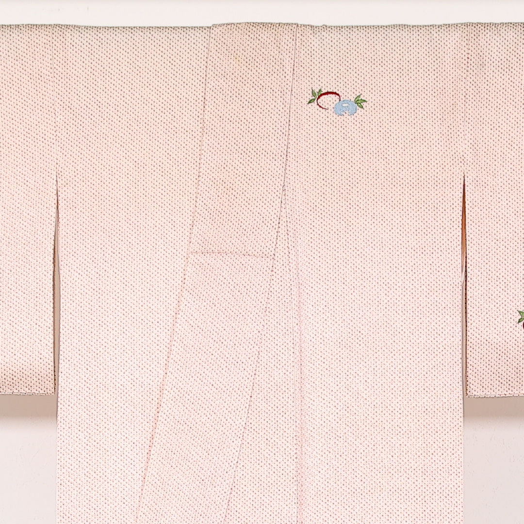 付下げ 袷 身丈156cm 裄丈63cm 正絹 Cランク インフォーマル 広衿 Sサイズ 刺繍 椿 鹿の子柄 ピンク系 RP 1218-17478