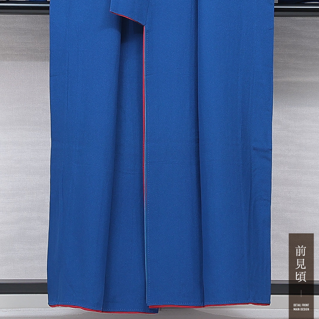 小振袖 袷 身丈157cm 裄丈65cm 正絹 Cランク セミフォーマル 広衿 Mサイズ 刺繍 菊 笹 青系 HP 1216-07040