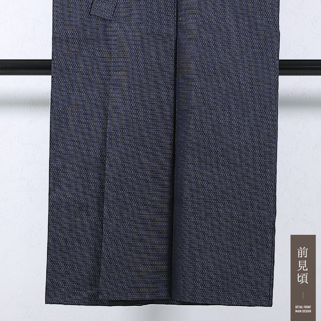 アンサンブル 男着物 (紬) 袷 身丈132cm 裄丈67cm 正絹 Bランク インフォーマル 棒衿 Lサイズ 抽象柄 紺系 RP 1224-17362