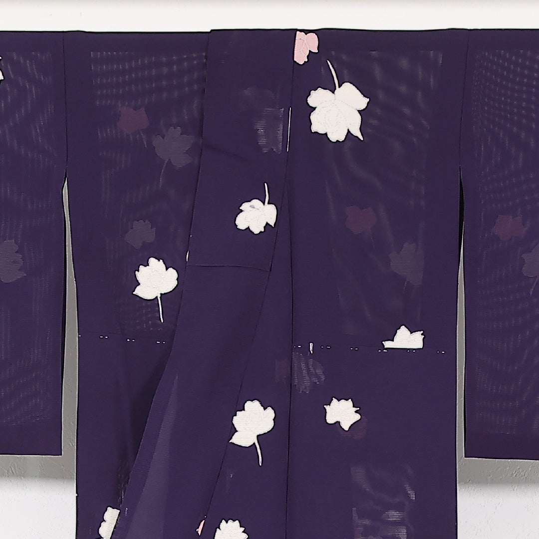 夏物 小紋 絽 身丈155cm 裄丈64cm 正絹 Aランク インフォーマル 広衿 Mサイズ 銀彩 薔薇 紫系 RP 1221-17476