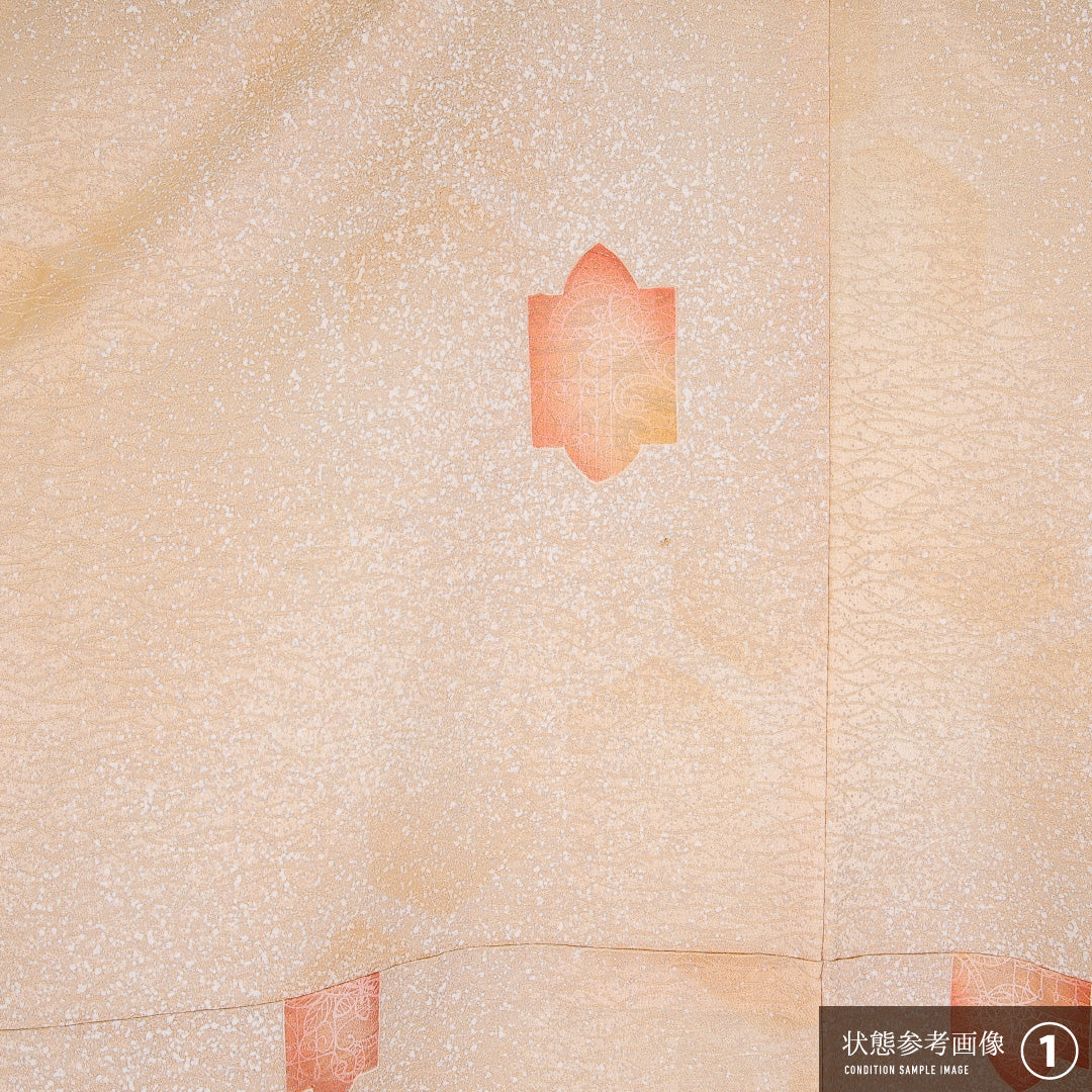 洗える着物 小紋 袷 身丈158cm 裄丈68cm ポリエステル Aランク インフォーマル 広衿 2XLサイズ 創作柄 朱系 LP 1221-17543