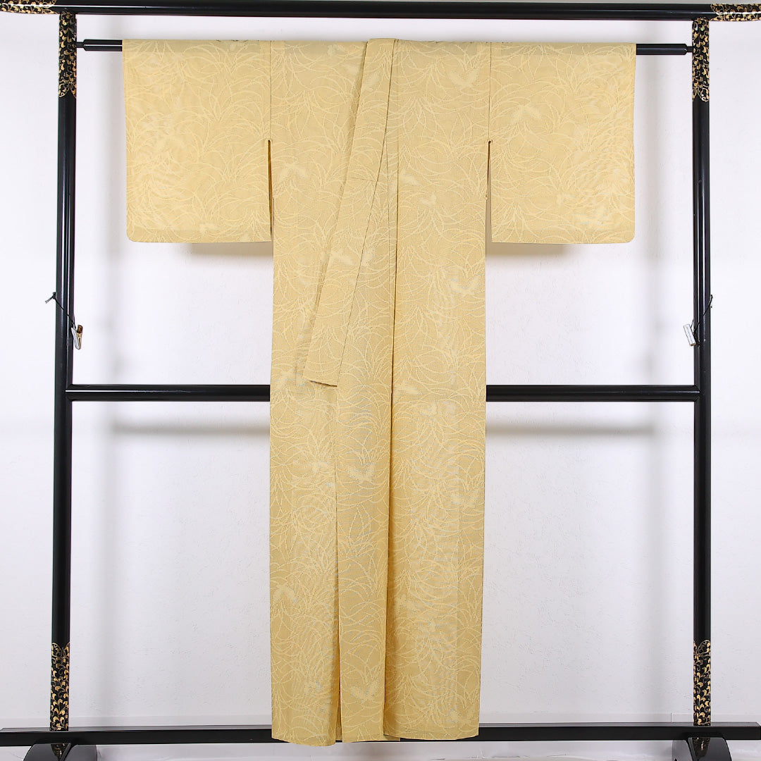 夏物 色無地 紗 身丈152cm 裄丈62cm 正絹 Sランク インフォーマル バチ衿 XSサイズ 植物柄 黄系 RP 1219-17347