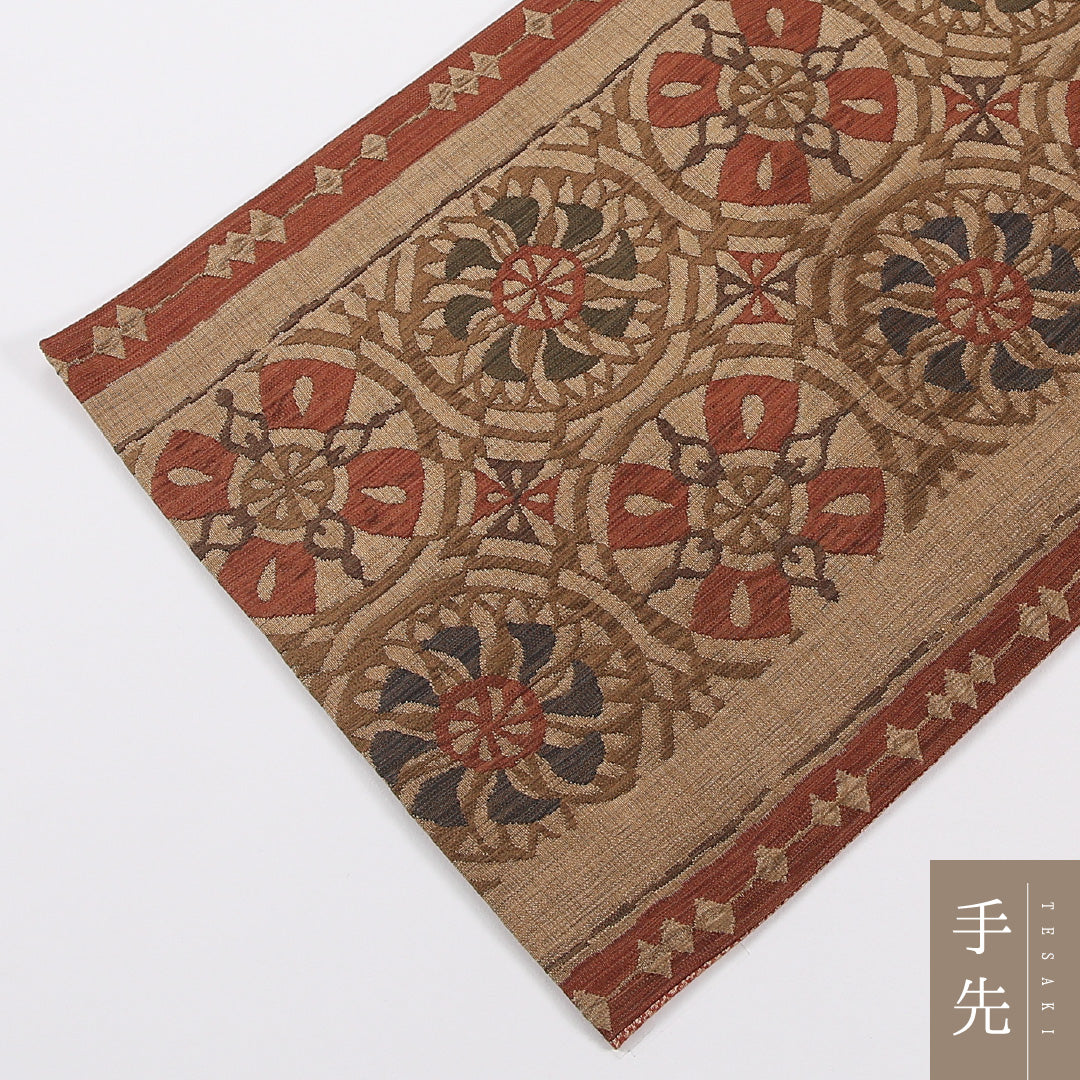 唐華 袋帯 帯丈432cm 正絹 六通 インフォーマル 茶系 朱系 1243-02599