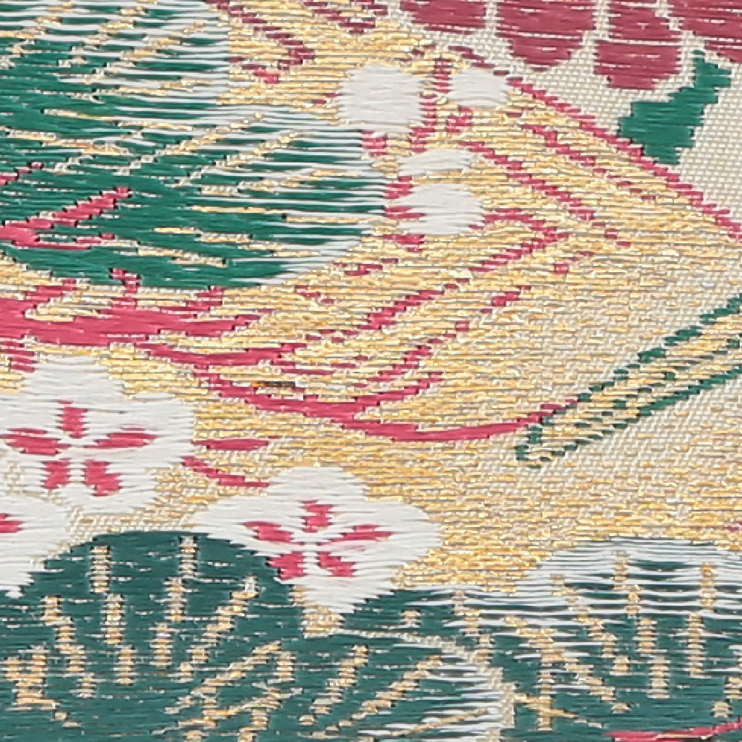 アンティーク 丸帯 帯丈362cm 正絹 全通 鶴 御所解 クリーム系 1242-00439