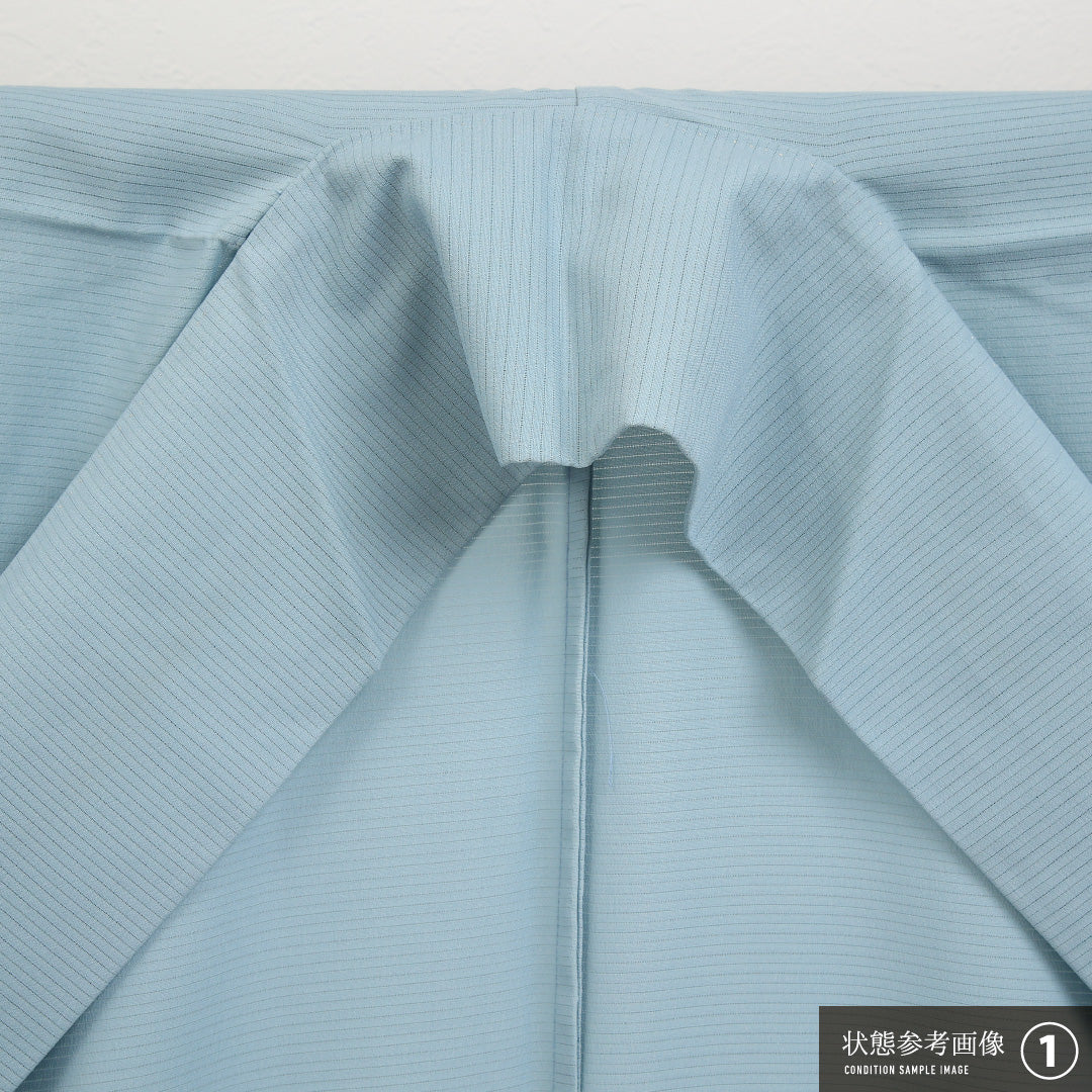 夏物 色無地 絽 身丈164cm 裄丈68cm 正絹 Aランク インフォーマル 広衿 Sサイズ 無地 水色系 RP 1219-17323