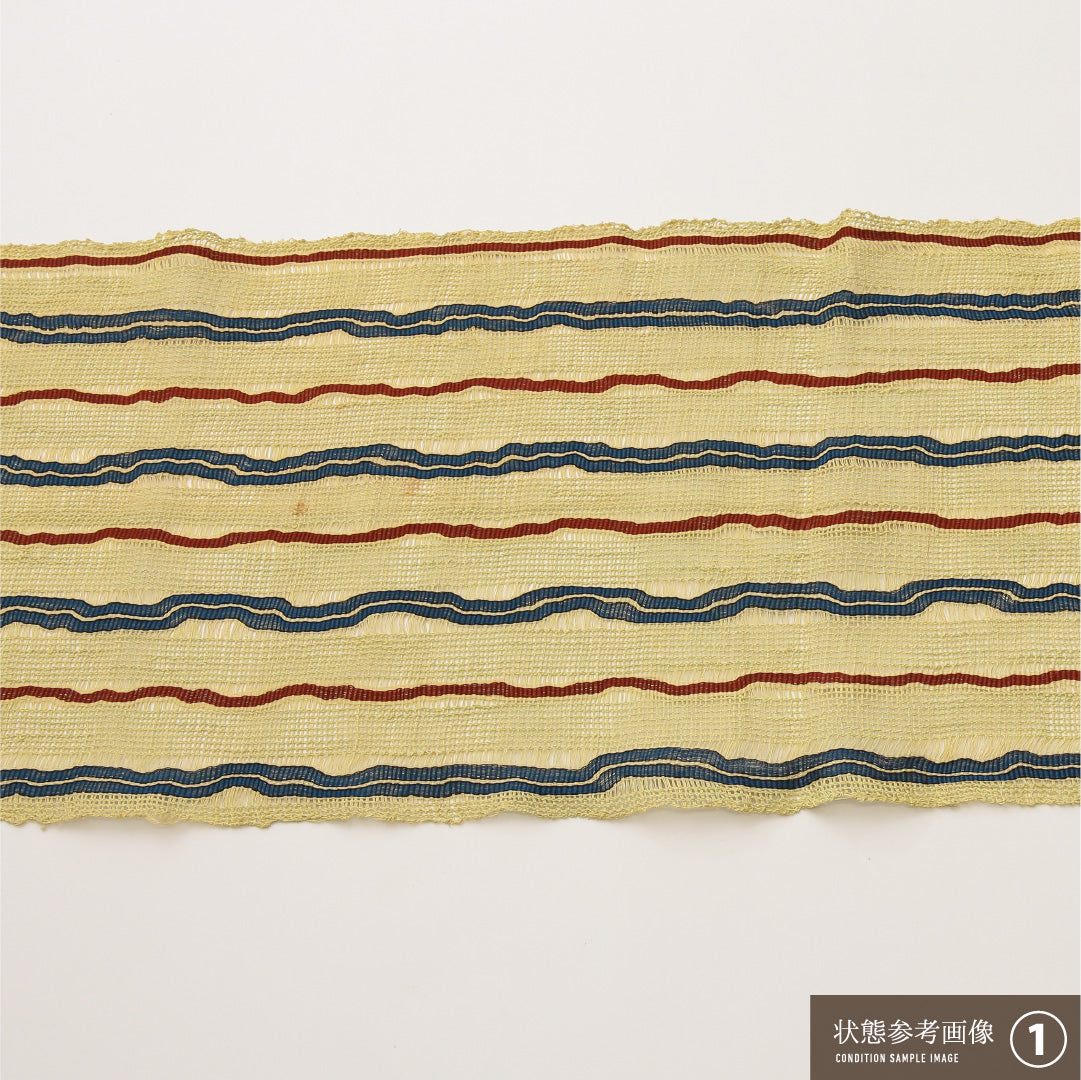 八寸名古屋帯 （夏帯） Bランク 帯丈337cm 正絹 全通 松葉仕立て 織り カジュアル よろけ縞 緑系 RP 1245-02017