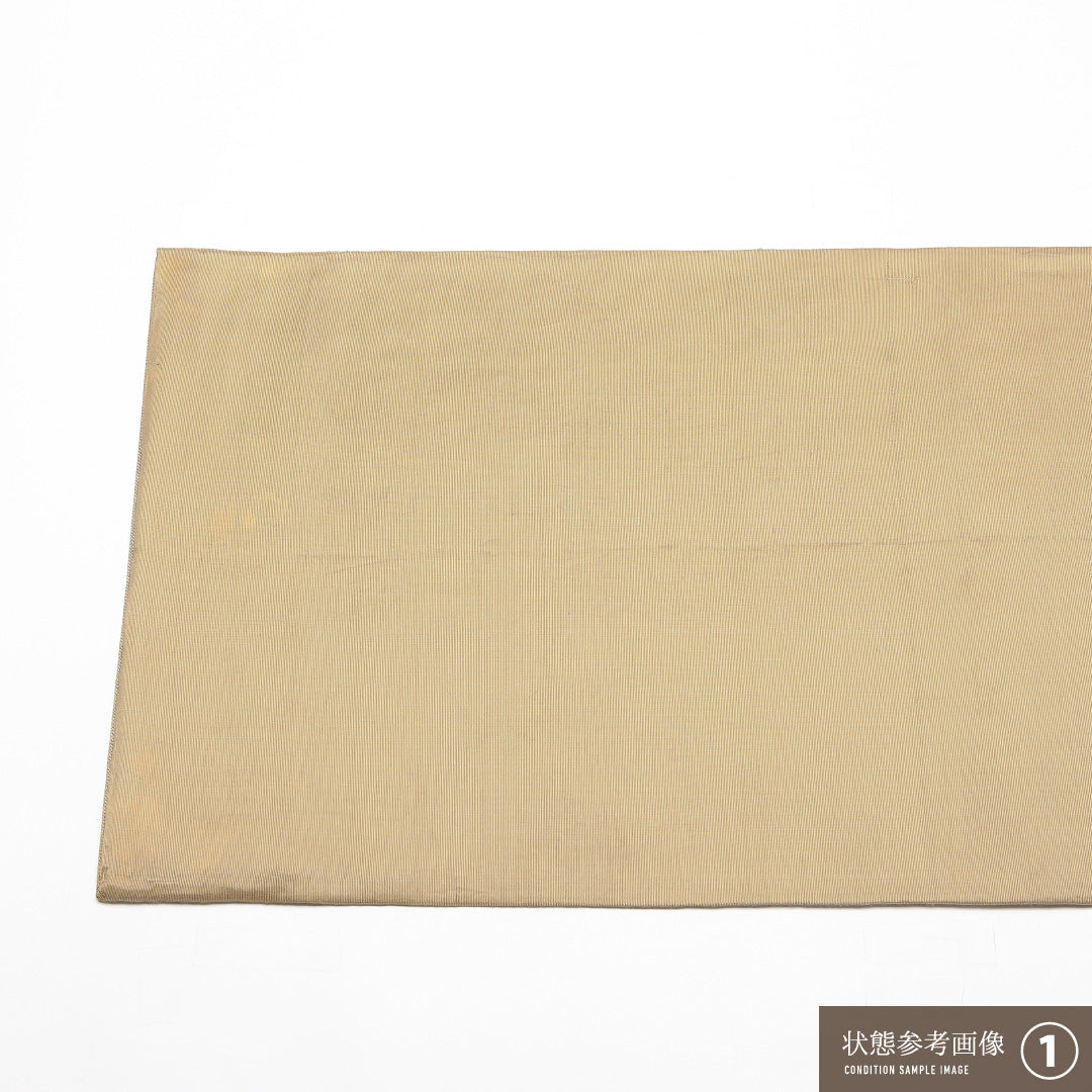 袋帯 全通 帯丈424cm カジュアル Aランク 正絹 騎馬人物 ベージュ系 1223-01455