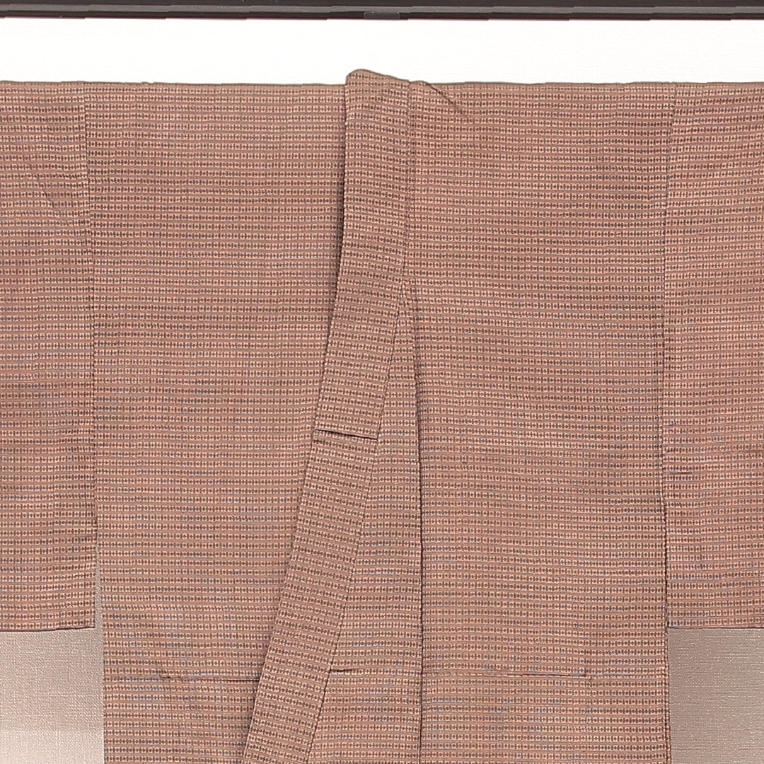 男着物 (大島紬) 袷 身丈138cm 裄丈64cm 正絹 Aランク インフォーマル 棒衿 Sサイズ 有馬 茶系 RP 1224-17190