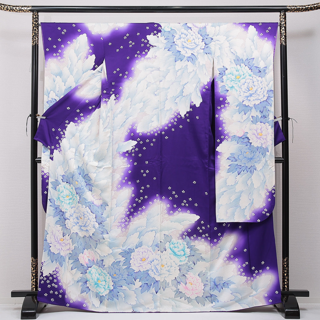 振袖 袷 身丈166cm 裄丈65cm 正絹 Cランク フォーマル 広衿 XLサイズ 牡丹 白系 LP 1215-06992