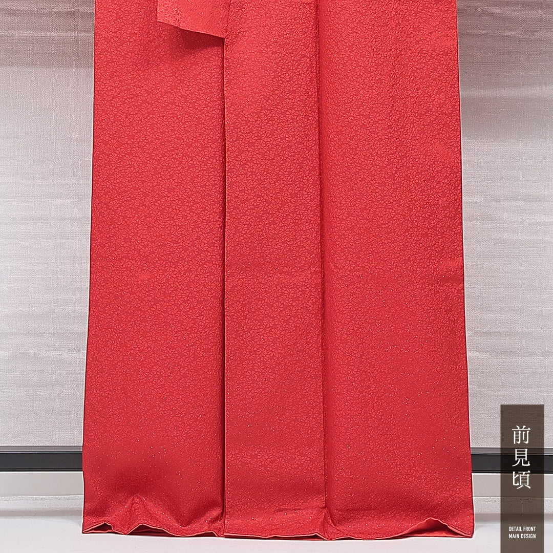 洗える着物 小振袖 袷 身丈165cm 裄丈67cm ポリエステル Bランク セミフォーマル 広衿 XLサイズ 刺繍 牡丹 菊 赤系 RP 1216-07059