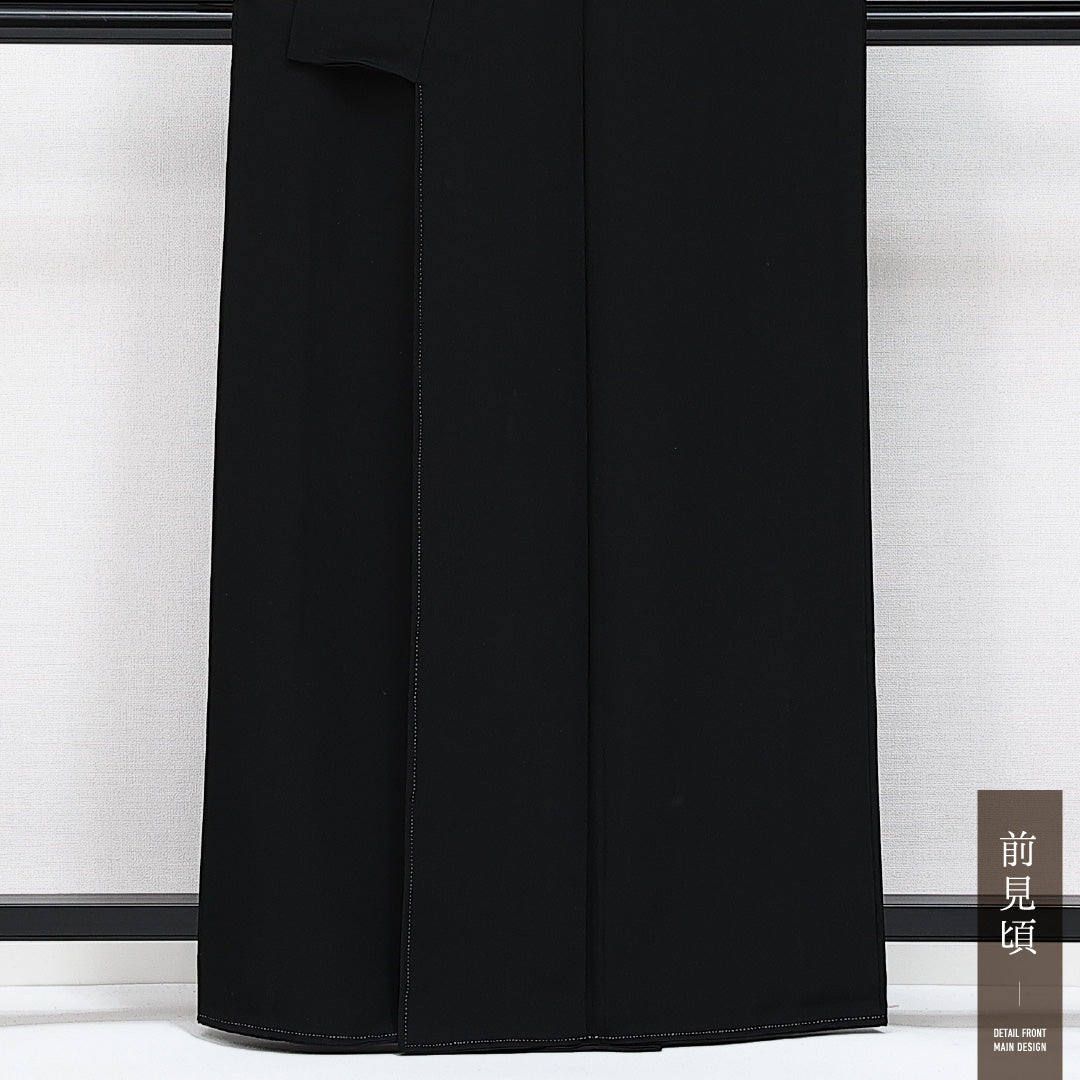 黒紋付 袷 身丈159cm 裄丈63cm 正絹 Sランク 五つ紋 (丸に隅立て四つ目) 弔事用 広衿 Mサイズ 黒系 RP 1230-06878