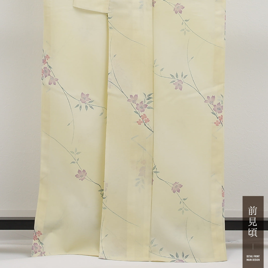 夏物 洗える着物 小紋 絽 身丈163cm 裄丈66cm ポリエステル Aランク インフォーマル 広衿 Lサイズ 花柄 クリーム系 RP 1221-17316