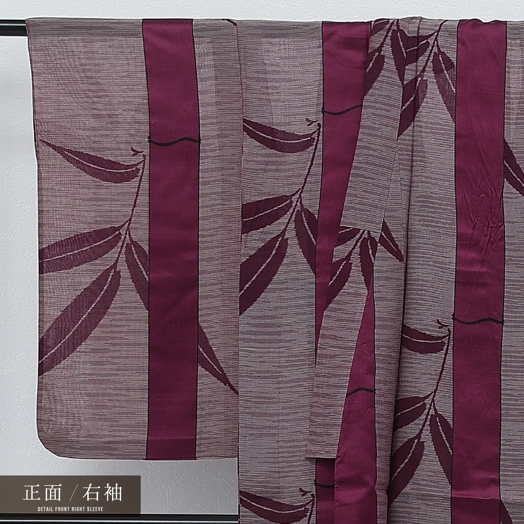 アンティーク 夏物 紬 夏紬 身丈146cm 裄丈62cm 正絹 Cランク バチ衿 XSサイズ 植物柄 紫系 RP 1223-17246