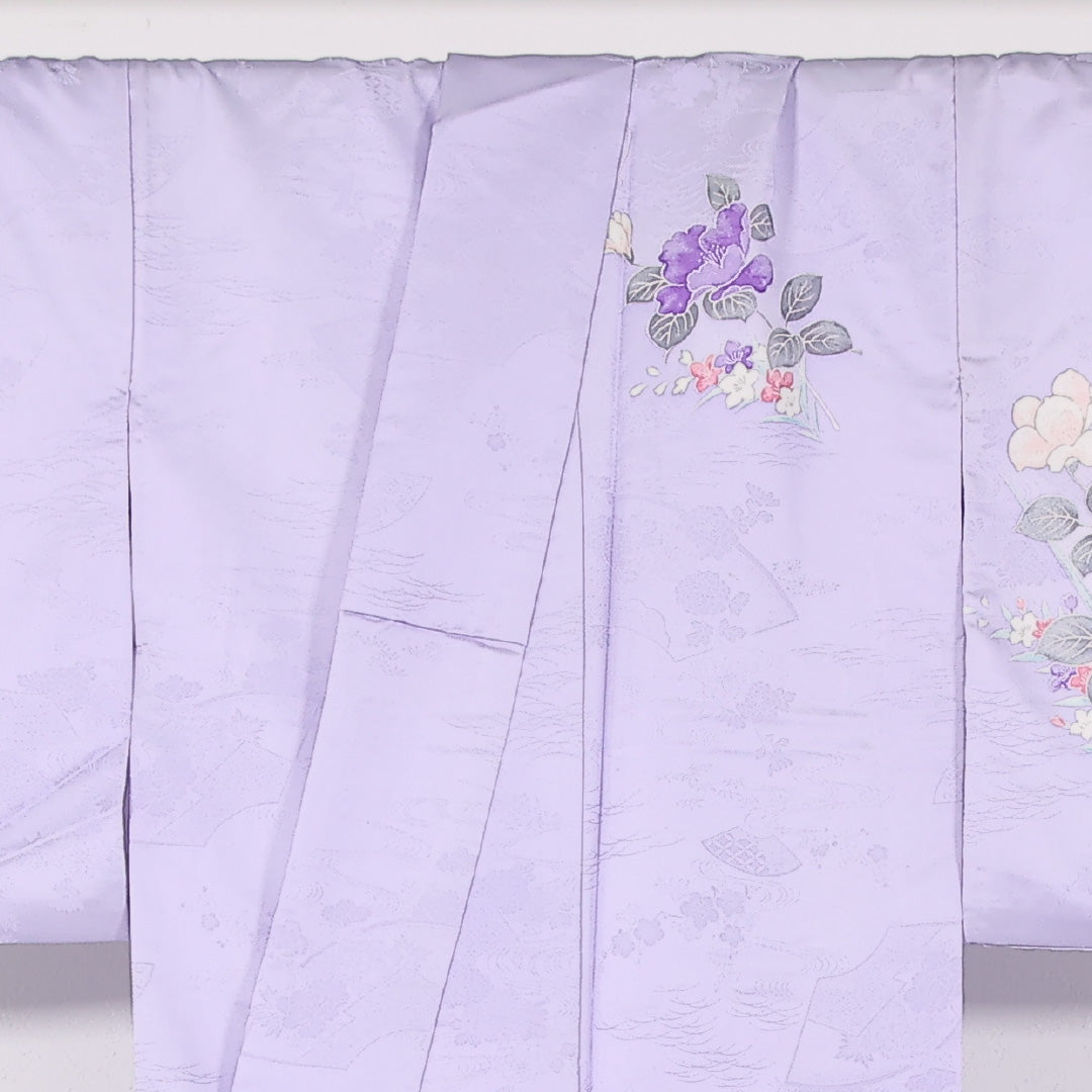 洗える着物 訪問着 袷 身丈162cm 裄丈64cm ポリエステル Aランク セミフォーマル 広衿 Lサイズ 花柄 紫系 RP 1217-17439