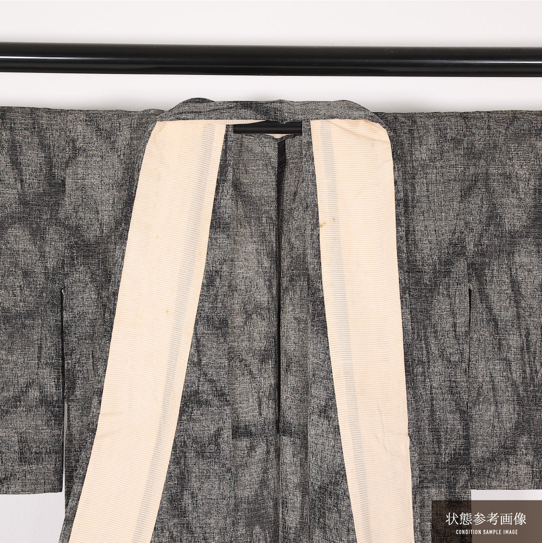 夏物 洗える着物 麻の紬 身丈155cm 裄丈62cm 麻 Cランク カジュアル 広衿 Lサイズ グレー系 RP 1223-17501