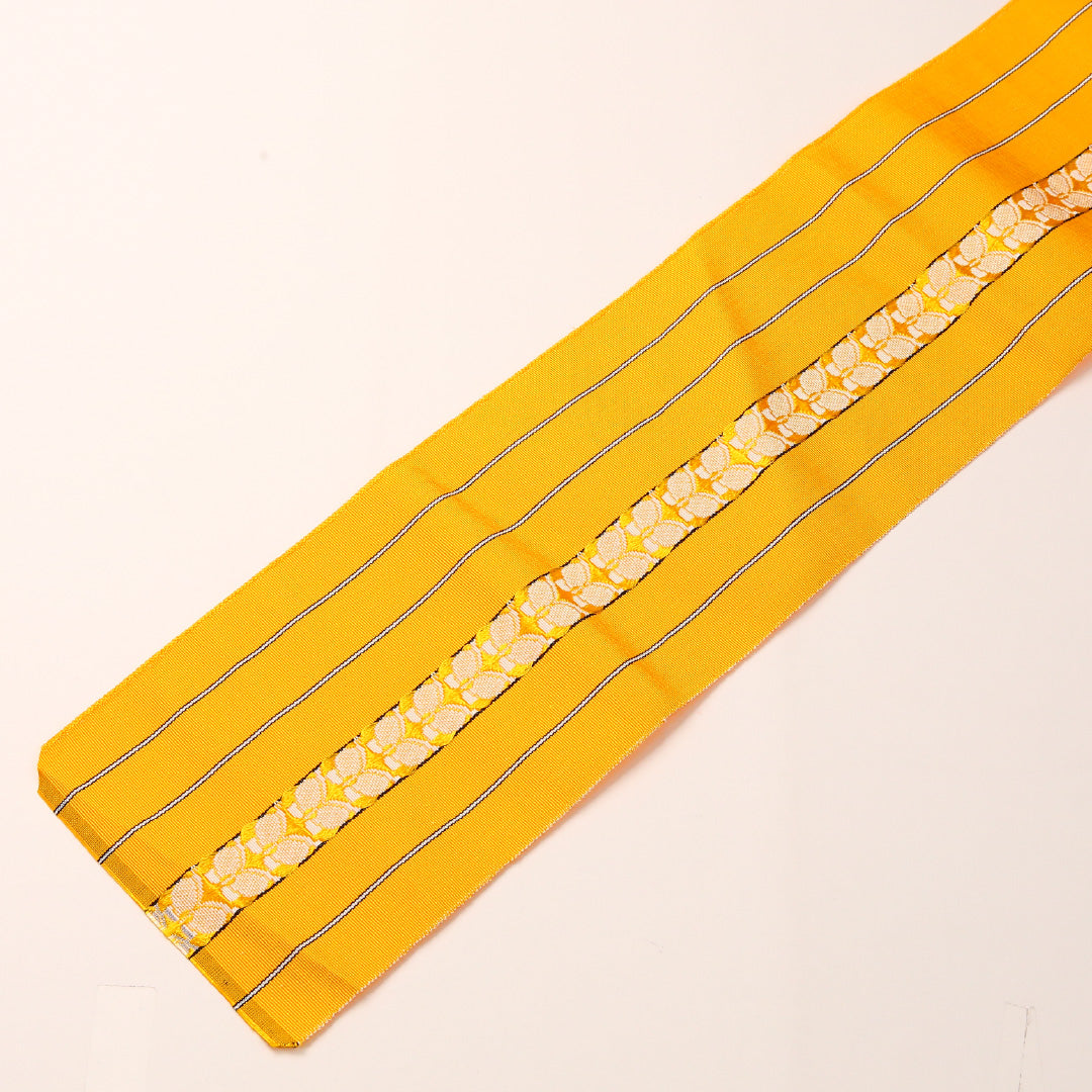 半幅帯 帯丈332cm 正絹 全通 単衣帯 リバーシブル カジュアル 蝶 格子 黄系 1247-00764