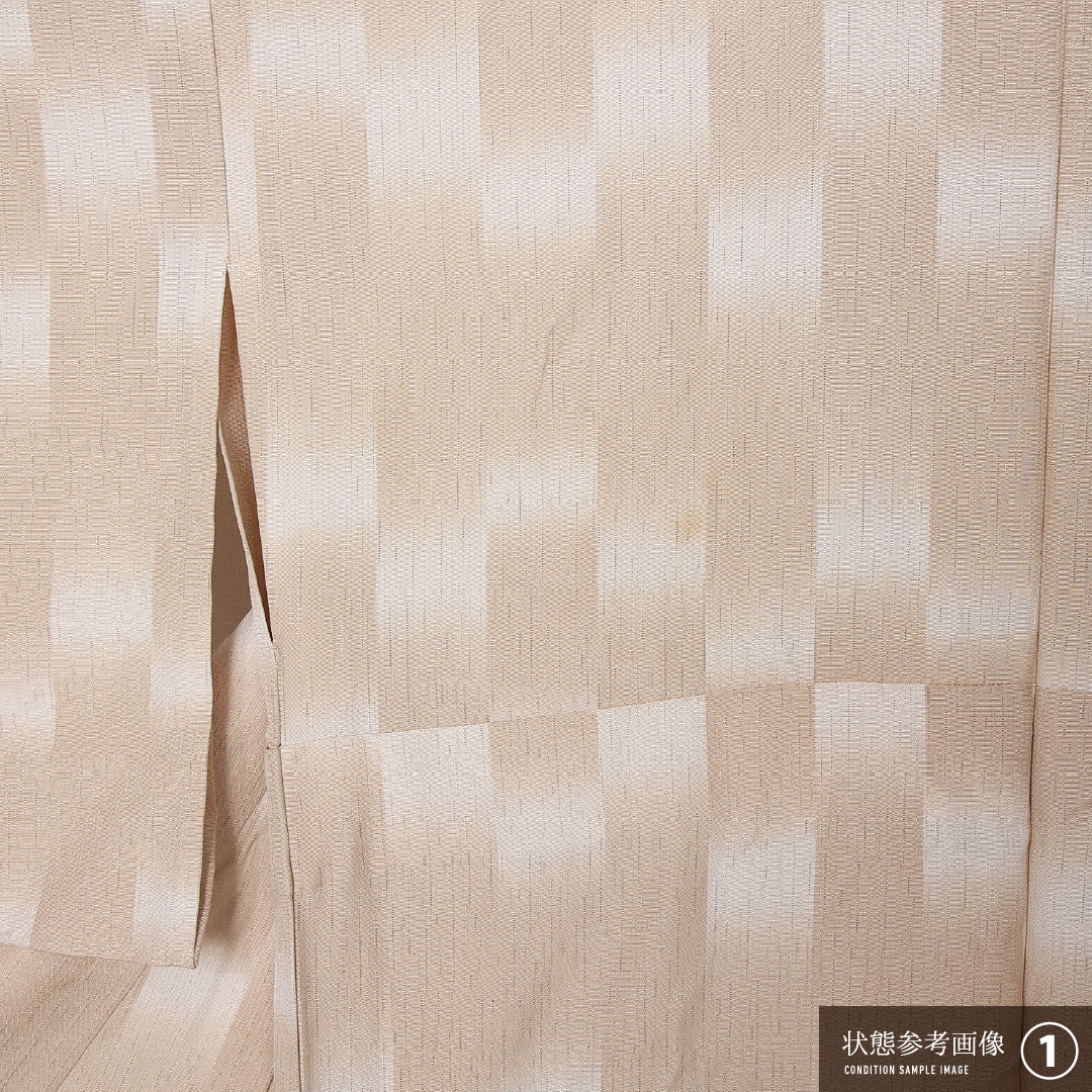 夏物 小紋 夏物 身丈166cm 裄丈68cm 正絹 Aランク インフォーマル 広衿 XLサイズ 市松 ベージュ系 M4 1221-12625