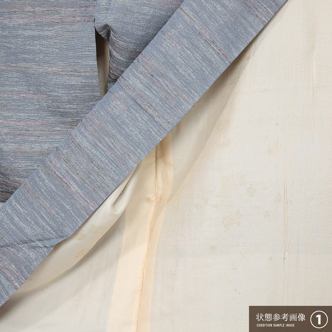 お召 身丈159cm 裄丈65cm Aランク M 正絹 袷 広衿 創作 カジュアル グレー系 1265-11928