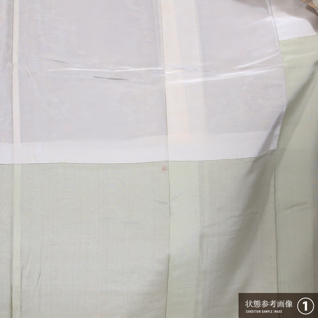 大島紬 袷 身丈156cm 裄丈62cm 正絹 Aランク インフォーマル バチ衿 Mサイズ 笹 緑系 M4 1223-11806