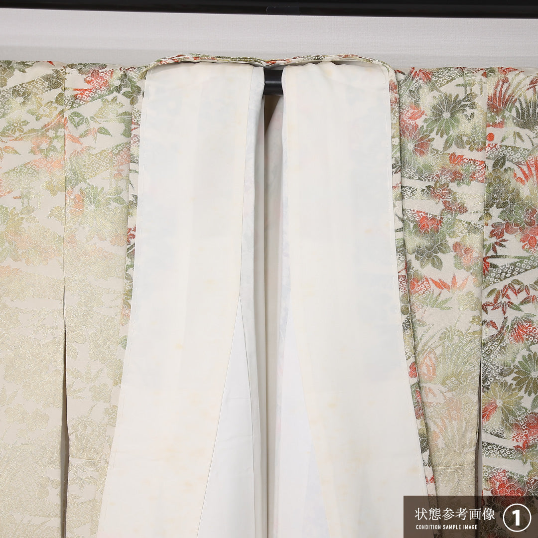 訪問着 袷 身丈147cm 裄丈62cm 正絹 Aランク セミフォーマル 広衿 XSサイズ 型染め 吉祥文様 クリーム系 RP 1217-12440