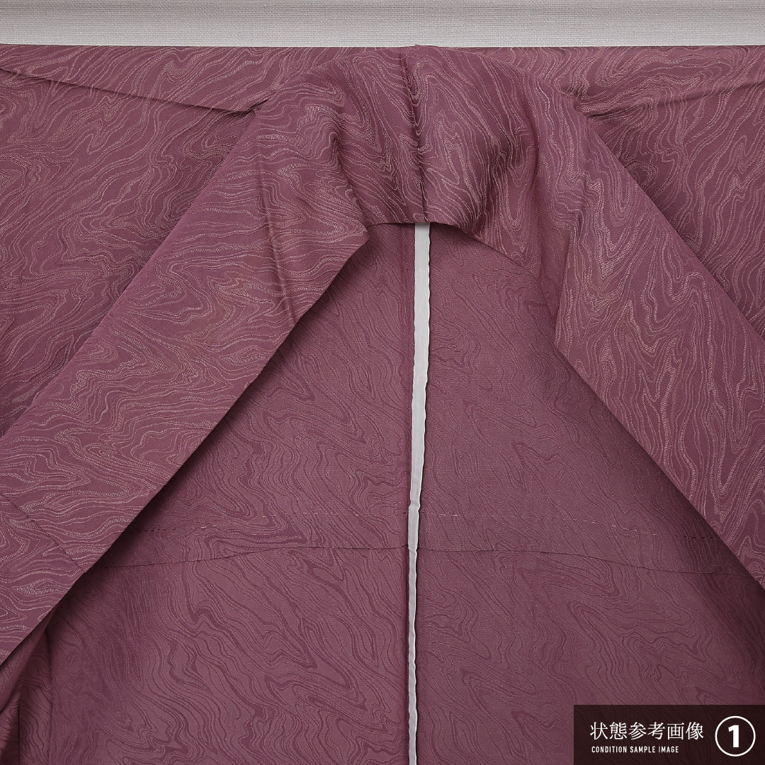 小紋 単衣 身丈142cm 裄丈62cm 正絹 Aランク 一つ紋 (五三桐) セミフォーマル 広衿 XSサイズ 織り出し 創作柄 紫系 RP 1221-13618