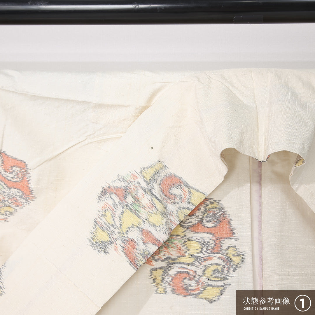 紬 身丈166cm 裄丈64cm Aランク XL 正絹 単衣 広衿 創作 カジュアル クリーム系 1216-12399