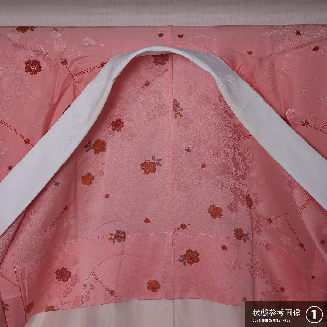 長襦袢 無双袖 身丈121cm 裄丈63cm 正絹 Aランク Sサイズ 居敷当て ピンク系 RP 1239-12651