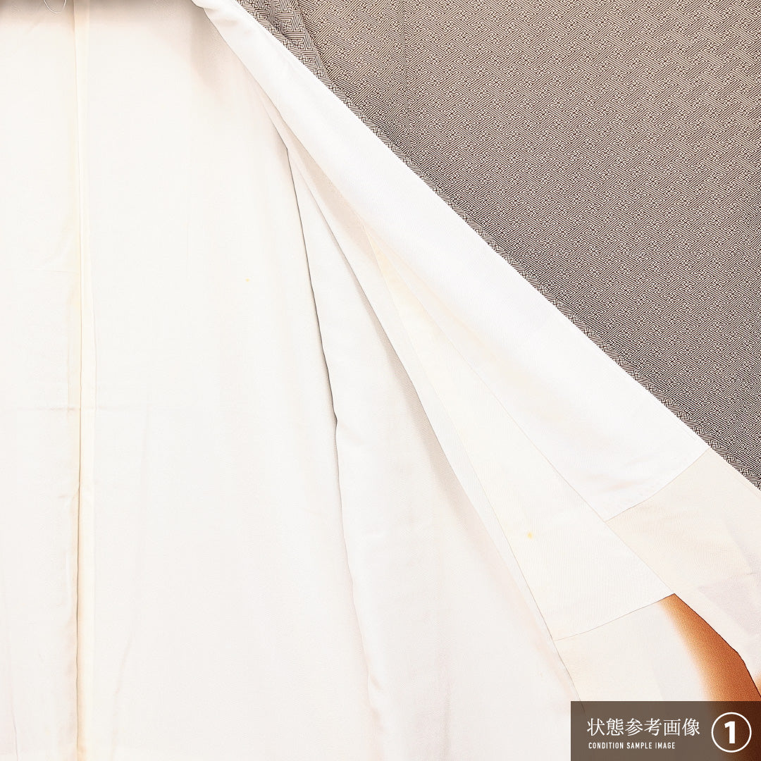 小紋 袷 身丈150cm 裄丈62cm 正絹 Aランク インフォーマル 広衿 Sサイズ 紗綾型 ベージュ系 RP 1221-14097