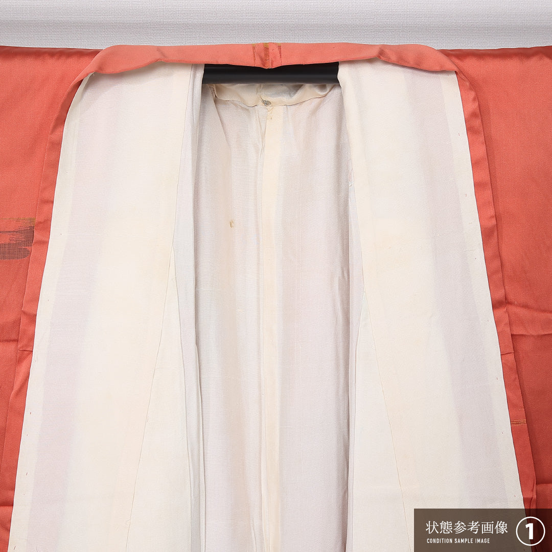 小紋 袷 身丈158cm 裄丈63cm 正絹 Bランク インフォーマル 広衿 Mサイズ 燕 朱系 GP 1221-11933