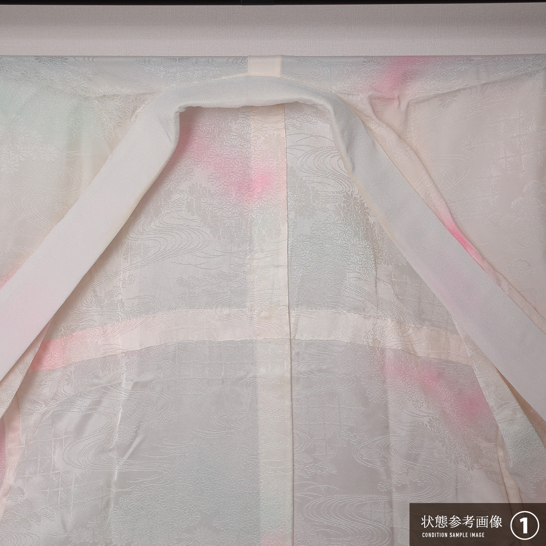 長襦袢 無双袖 身丈124cm 裄丈61cm 正絹 Bランク Mサイズ 絞り 白系 RP 1239-12668