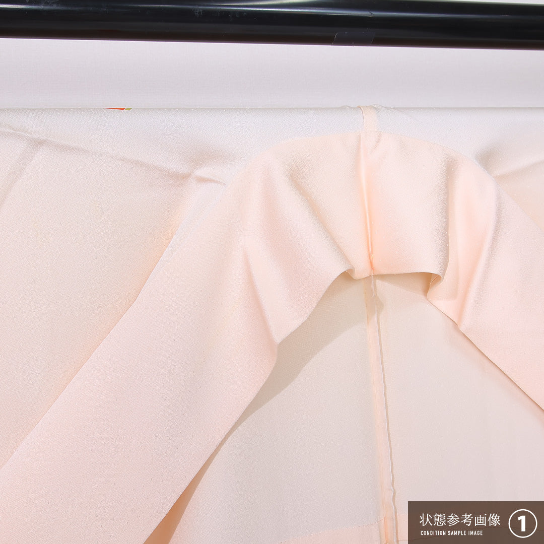 訪問着 身丈160cm 裄丈64.5cm Bランク L 正絹 単衣 広衿 吉祥文様 色紙 菊 紅葉 セミフォーマル ピンク系 1212-12229
